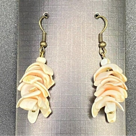 Handcrafted Brass Tone and Shell Earrings - Picture 1 of 5